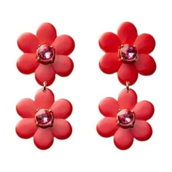 NEW kate spade x Target Holiday Red Linear Floral Earrings NEW in BOX - Picture 2 of 5